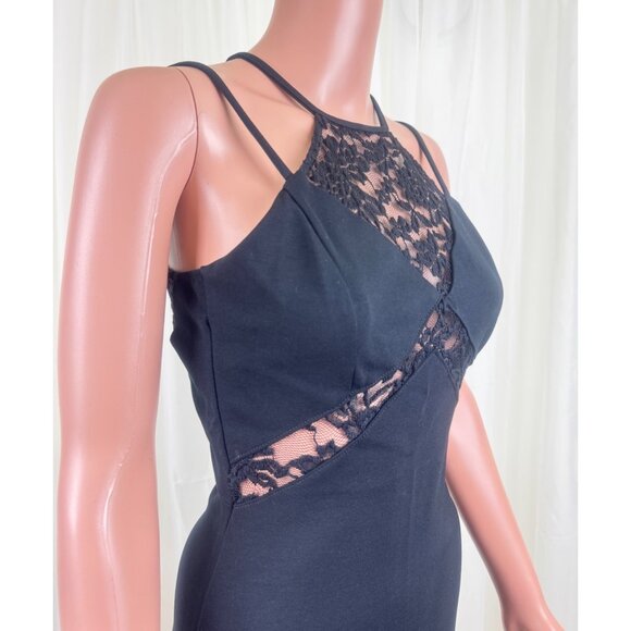 Women's Solemio Lace Accent Racerback Bodycon Mini Dress Black Size Medium - Picture 5 of 12